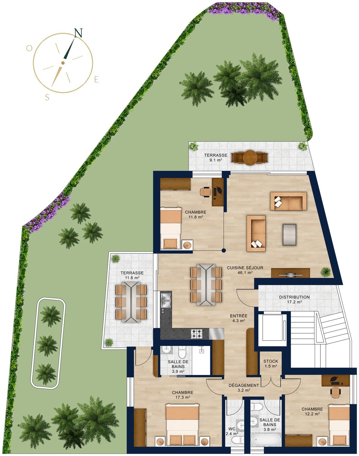 Plan Lot 1 — Le Jardin · 108,8 m² + jardin 138,7 m²